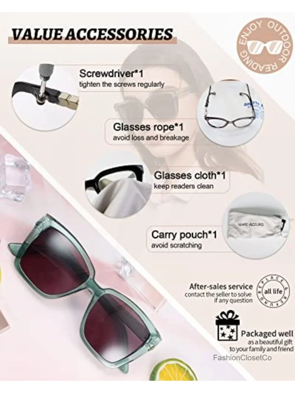 Oversized Reader Sunglasses Women UV400 Blue Light Blocking Reading Shades